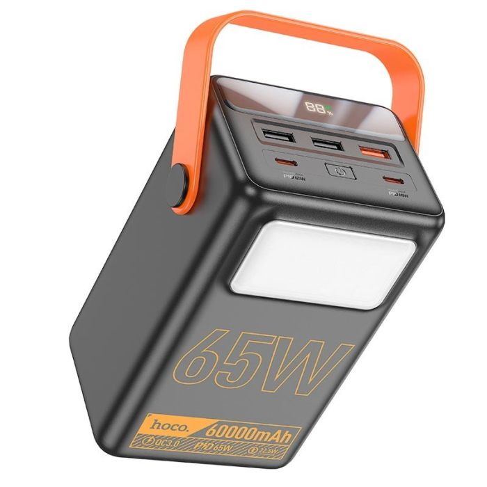 Hoco J110A 60000 mAh | 65W/5A, USB/Type-C, Ліхтарик| Black/Orange