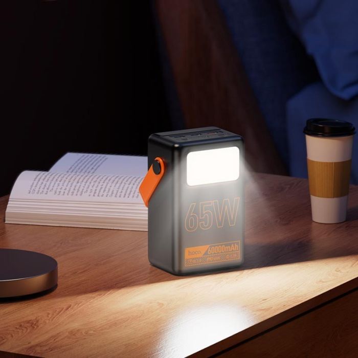 Hoco J110A 60000 mAh | 65W/5A, USB/Type-C, Ліхтарик| Black/Orange