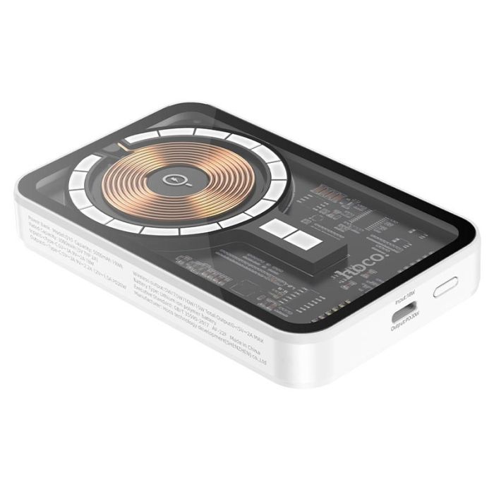 Hoco Q10 5000 mAh Transparent Magsafe |Type-C, 3A/20W, QC/PD| Білий