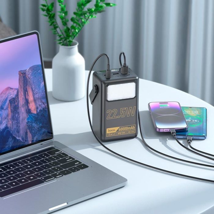 Hoco J110 60000 mAh |22.5W/5A, 2USB/Type-C, Ліхтарик| Black
