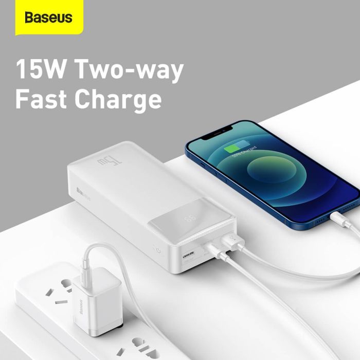 Зовнішній акумулятор BASEUS Bipow Digital Display 30000mAh (PPDML-K02) білий