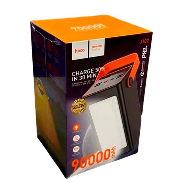 Hoco J107 Super 90000 mAh PD22.5W+QC3.0 4USB/Type-C/IP/micro портативна зарядка з ліхтарем Чорний