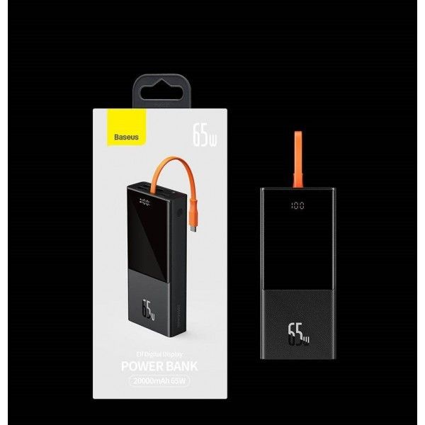 Baseus Elf Digital Display 20000 mAh 65W 5A, QC3.0+PD3.0 та c Type-C кабелем 65W Black