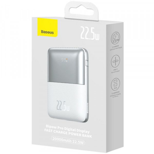 Baseus PPBD030002 Bipow Pro 20000 mAh 22.5W 2хUSB-A QC3.0 Li-pol Display Cable white