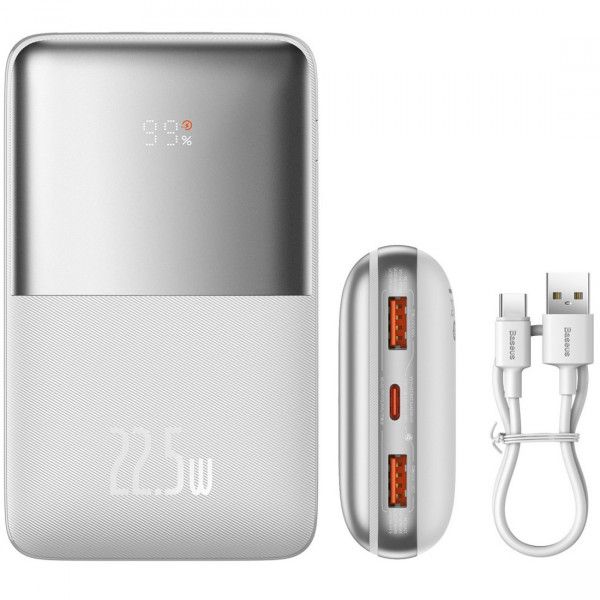 Baseus PPBD030002 Bipow Pro 20000 mAh 22.5W 2хUSB-A QC3.0 Li-pol Display Cable white
