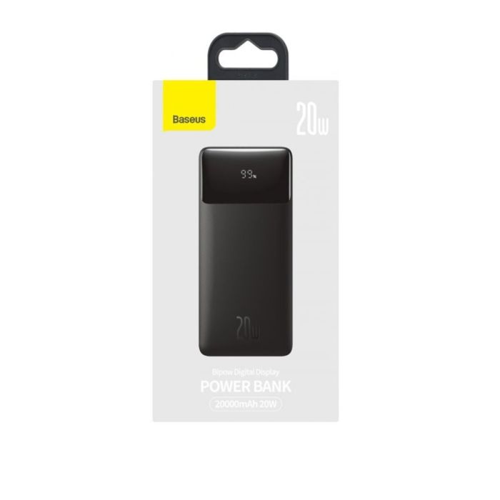 Baseus Bipow Digital Display PowerBank 20000 mAh Type-C + 2xUSB + Micro USB 20W Black (PPBD050501)