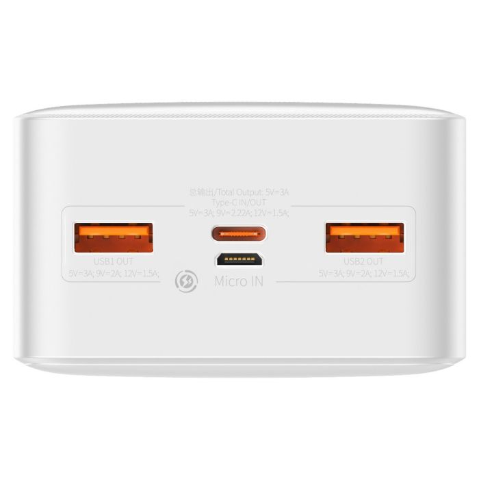 Baseus Bipow Overseas 20W зі швидкою зарядкою 2USB/1Type 30000 Білий