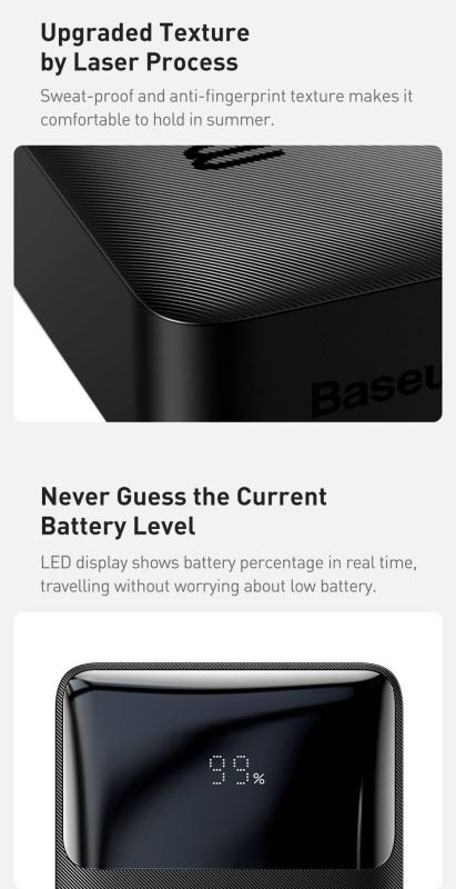 Baseus Bipow Overseas 20W зі швидкою зарядкою 2USB/1Type 30000 Білий