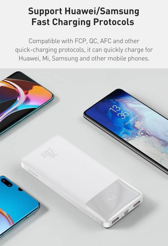 Baseus Bipow Overseas 20W зі швидкою зарядкою 2USB/1Type 30000 Білий