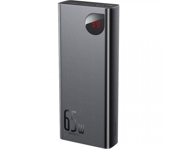 Baseus Adaman Metal Digital Display 20000 mAh 65W 6A з технологією QC3.0 + PD3.0 2USB + Type-C + Кабель USB to Type-C Чорний