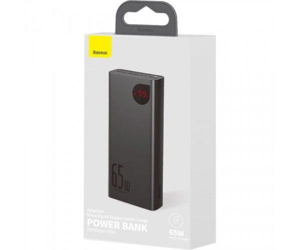 Baseus Adaman Metal Digital Display 20000 mAh 65W 6A з технологією QC3.0 + PD3.0 2USB + Type-C + Кабель USB to Type-C Чорний