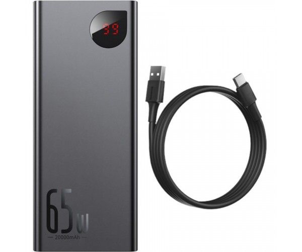 Baseus Adaman Metal Digital Display 20000 mAh 65W 6A з технологією QC3.0 + PD3.0 2USB + Type-C + Кабель USB to Type-C Чорний