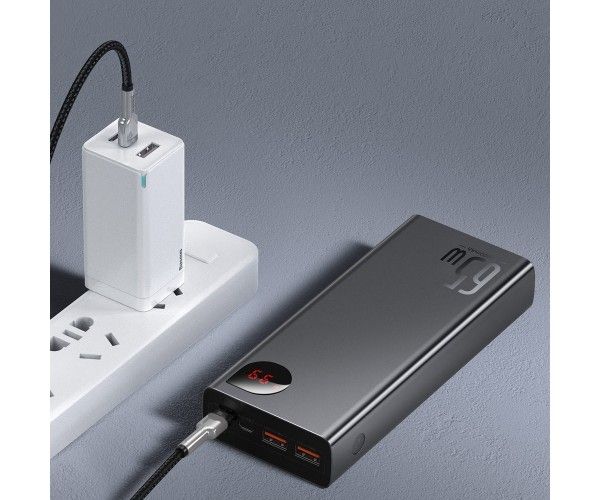 Baseus Adaman Metal Digital Display 20000 mAh 65W 6A з технологією QC3.0 + PD3.0 2USB + Type-C + Кабель USB to Type-C Чорний