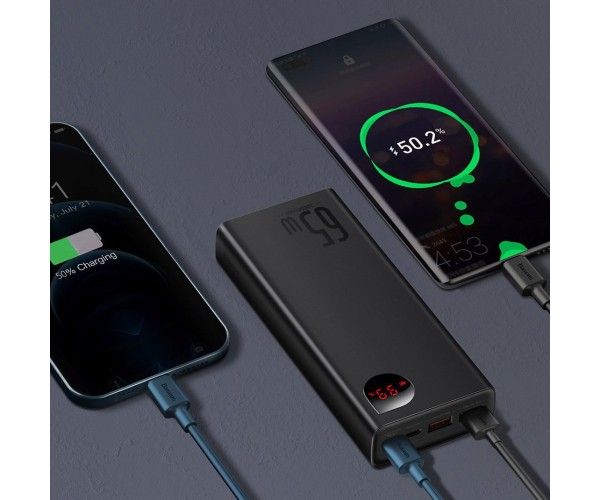 Baseus Adaman Metal Digital Display 20000 mAh 65W 6A з технологією QC3.0 + PD3.0 2USB + Type-C + Кабель USB to Type-C Чорний
