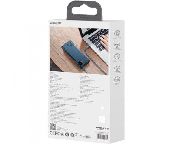 Baseus Adaman Metal Digital Display 20000 mAh 65W 6A QC3.0/PD3.0 2USB + Cable Type-C, Blue