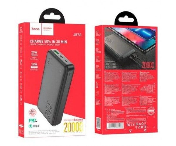 Hoco Type-C PD 20W+Quick Charge 3.0 20000 mAh J87A Black