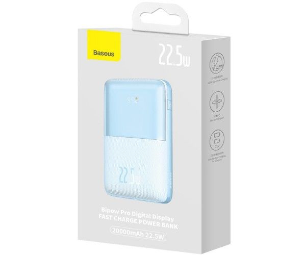Baseus Bipow Pro 20000 mAh 22.5W, 2хUSB-A QC3.0, In USB-C Li-pol, Display + Cable, blue