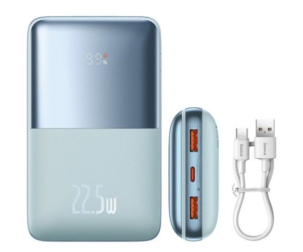 Baseus Bipow Pro 20000 mAh 22.5W, 2хUSB-A QC3.0, In USB-C Li-pol, Display + Cable, blue