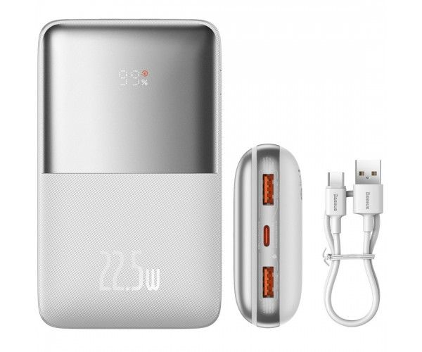 Baseus Bipow Pro 20000 mAh 22.5W, 2хUSB-A QC3.0, In USB-C Li-pol, Display + Cable, white