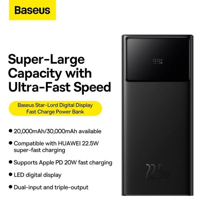 Baseus Star-Lord Digital Display 30000 mAh USB/Type-C, PD/QC, 22.5W/3A