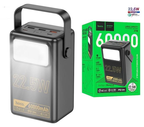 Hoco 60000 mAh 22.5W Quick Charge для смартфонів|планшетів Asus/Lenovo/iPad/iPhone/ Xiaomi/ Samsung/Huawei