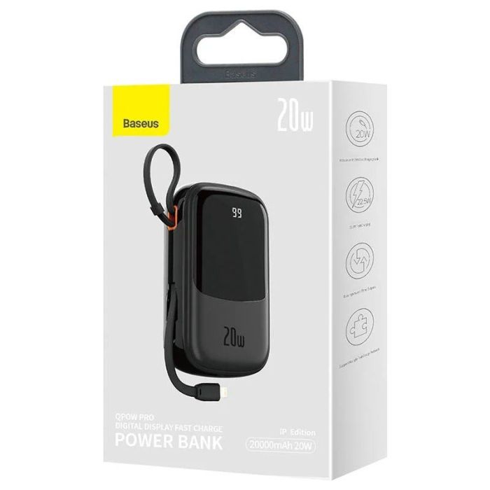 Baseus Qpow Pro Digital Display Fast Charge 20000 mAh 20W iP Edition Black Type-C 3A 0.3m Black PPQD060201