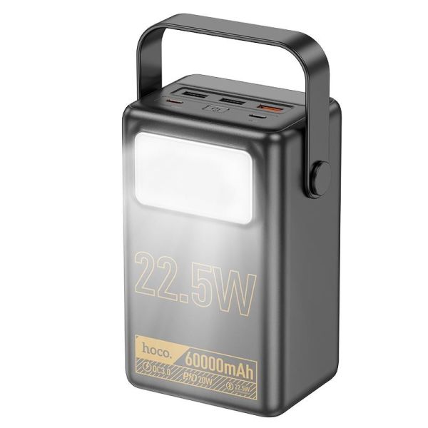 Hoco J100 60000 mAh 3USB/2Type-C, PD/QC, 22.5W чорний з ліхтариком