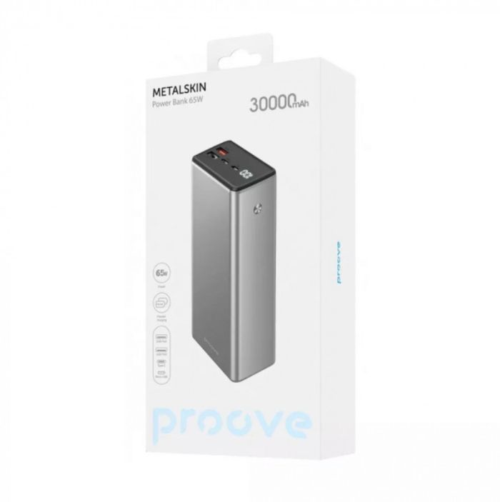 BaseusProove Metalskin 65W 30000 mAh |2USB+Type-C, 65W, QC/PD| Metal Grey