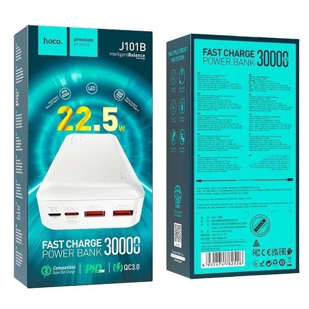 Hoco J101B Astute 30000 mAh QC3.0&PD 22.5W Білий