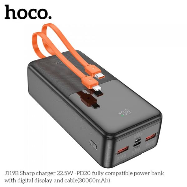 Зовнішній акумулятор Power bank HOCO J119B 30000mAh PD22,5W+швидка заряджання акумулятор зарядка Чорний