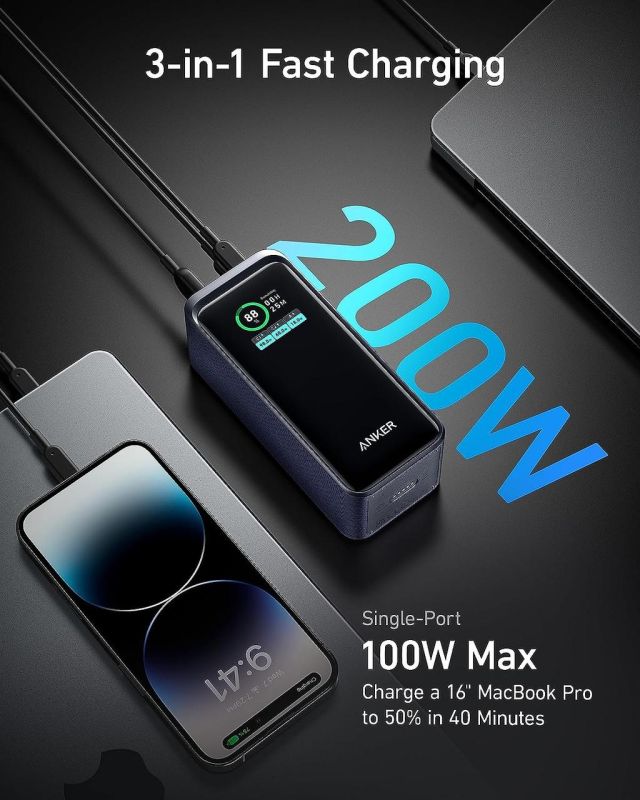 Anker Prime 20 000 mAh потужністю 200 Вт, Black