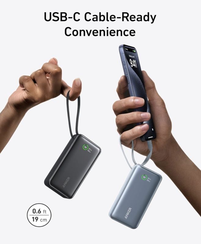 Anker Nano 10,000 mAh USB-C Cable PD 30W Max for iPhone 15/15 Plus/15 Pro/15 Pro Max (A1259)