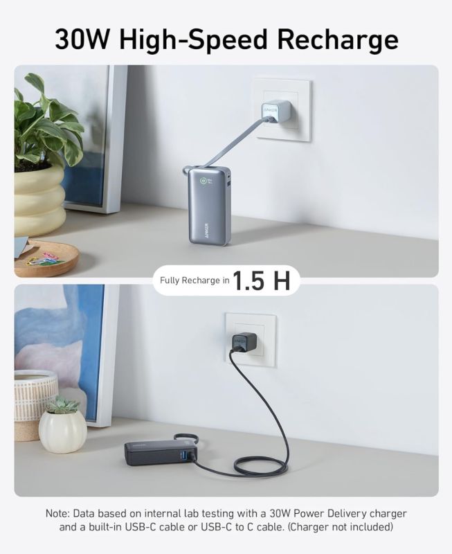 Anker Nano 10,000 mAh USB-C Cable PD 30W Max for iPhone 15/15 Plus/15 Pro/15 Pro Max (A1259)