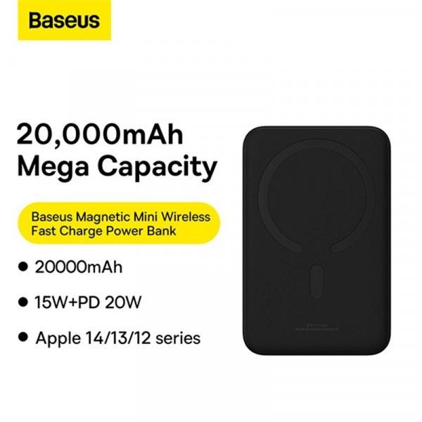 Qi 15W Baseus Magnetic Mini Wireless Fast Charge 2in1 20000 mAh 20W 2.4A QC3.0+PD3.0 (PPCX150001) Black
