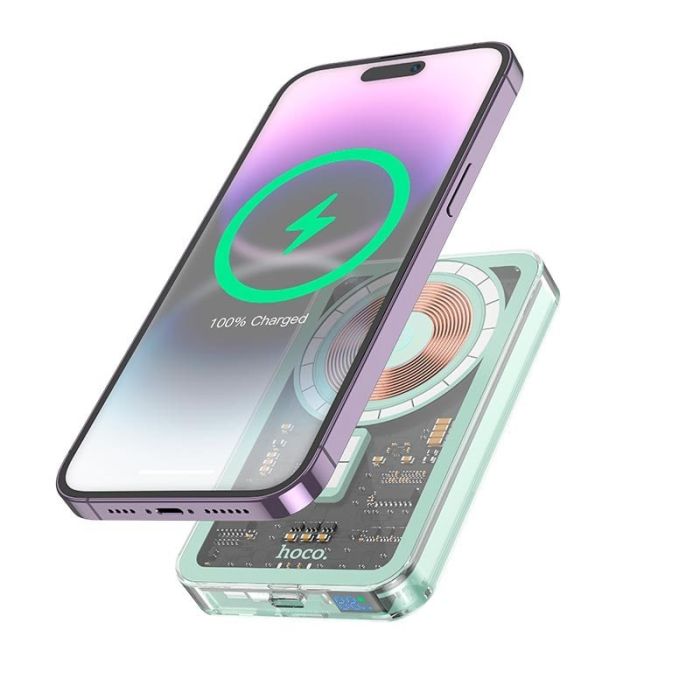 Qi 15W Hoco Q14 Ice Crystal Magnetic Wireless Fast Charge 2в1 5000 mAh 20W Green