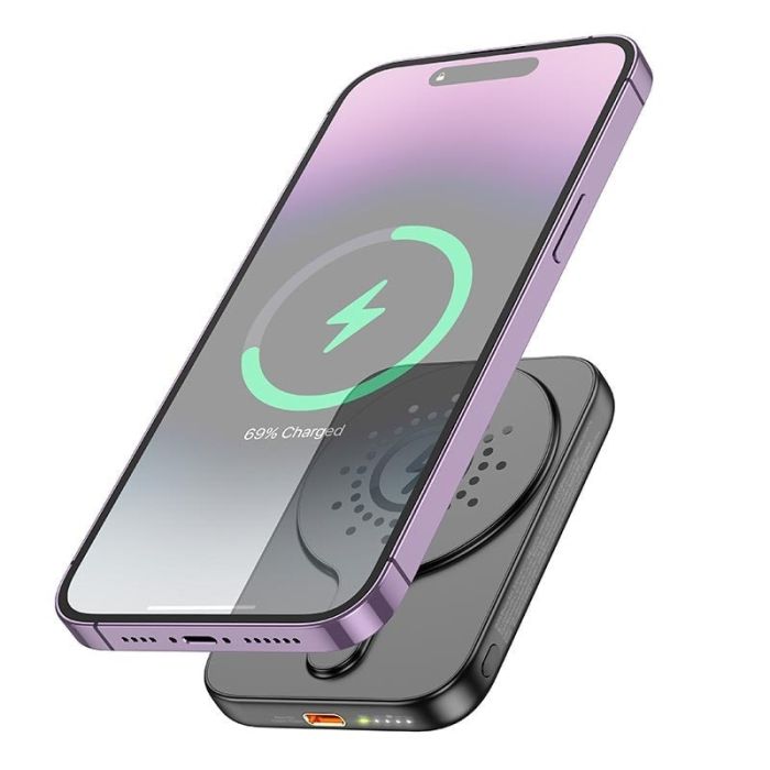 Павербанк з бездротовою зарядкою Qi 15W Hoco J117 Esteem Magnetic Wireless Fast Charge 2в1 5000mAh 20W Black