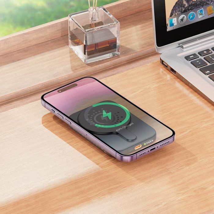 Павербанк з бездротовою зарядкою Qi 15W Hoco J117 Esteem Magnetic Wireless Fast Charge 2в1 5000mAh 20W Black
