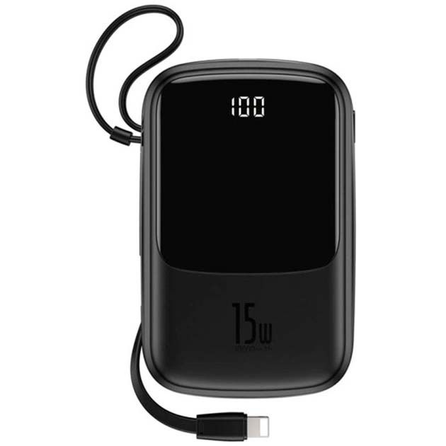 Baseus Digital Display 3A 15W 10000 mAh Брелок для пристроїв iOS Apple Iphone PPQD-B-01 із вбудованим кабелем Lightning Чорний