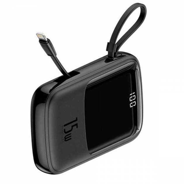 Baseus Digital Display 3A 15W 10000 mAh Брелок для пристроїв iOS Apple Iphone PPQD-B-01 із вбудованим кабелем Lightning Чорний