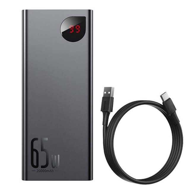 Baseus Adaman Metal Digital Display 20000 mAh 65W Quick Charge зі швидкою зарядкою для пристроїв з дисплеєм PPIMDA-D01 Чорний