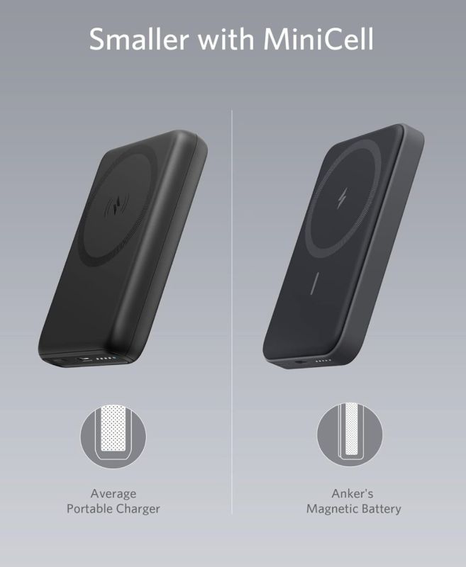 Anker 622 Magnetic Magsafe Powerbank, 5000 mAh iPhone 15/15 Pro/15 Pro Max, iPhone 14/ 13/12 Series (1 gen) - Interstellar Gray (A1611)