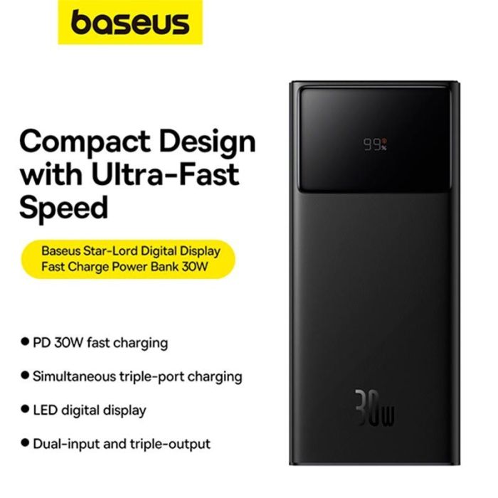 Baseus Star-Lord Цифровой дисплей с быстрой зарядкой 30000 mAh | Black
