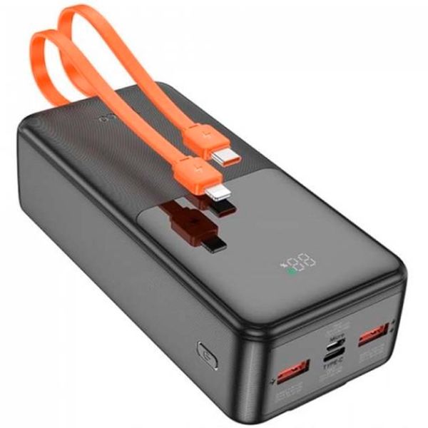Power Bank HOCO J119B 30000mAh PD22.5W 2USBхType-CхMicroUSB + вбудований кабель швидкої зарядки Type-C/Lightning Портативний Акумулятор Повербанк з індикатором рівня заряду Чорний