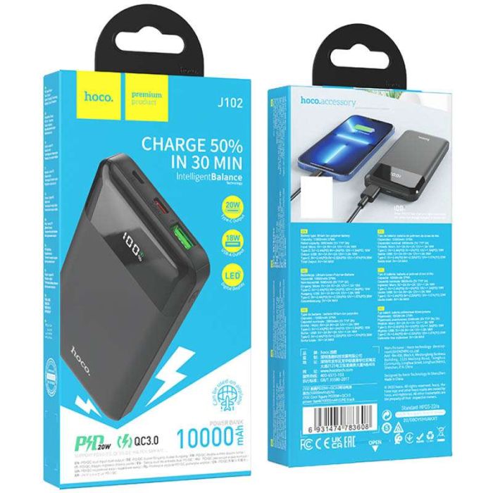Hoco J102 Cool figure PD20W+QC3.0 10000 mAh (Black) (156625)