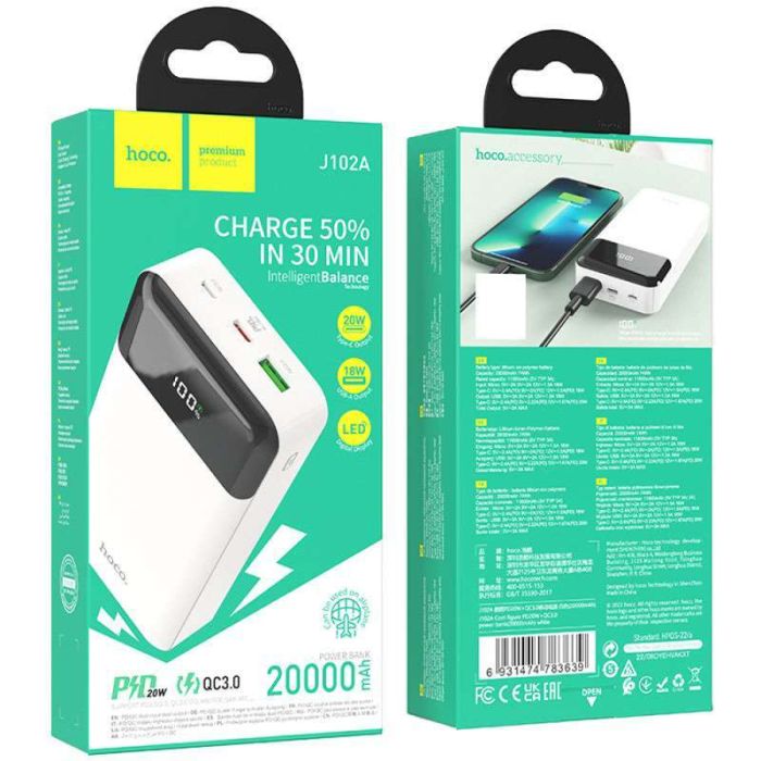Hoco J102A Cool figure PD20W+QC3.0 20000 mAh (White) (158907)