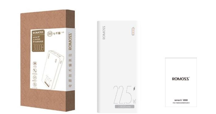 ROMOSS 30000 mAh 22.5 W Fast Charge PD & QC 18 W Білий (Sense8F)