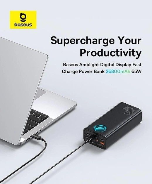 Baseus Amblight Digital Display 26800mAh 65W QC3.0 PD3.0 4xUSB/Type-C/Lightning/microUSB чорний (P10022402113-00)