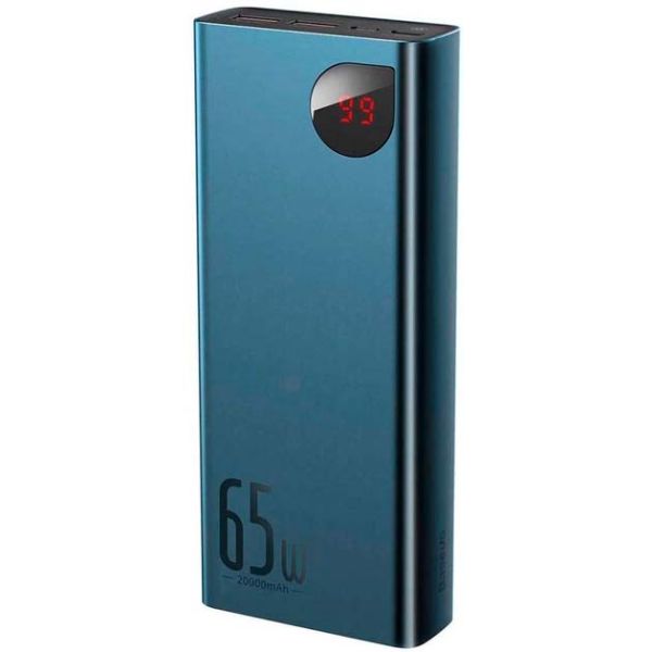 Baseus Adaman Metal Digital Display 20000 mAh 65W Quick Charge зі швидкою зарядкою для пристроїв з дисплеєм PPIMDA-D03 + кабель USB для Type-C 3A/0.3М Синій