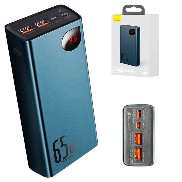 Baseus Adaman Metal Digital Display 20000 mAh 65W Quick Charge зі швидкою зарядкою для пристроїв з дисплеєм PPIMDA-D03 + кабель USB для Type-C 3A/0.3М Синій