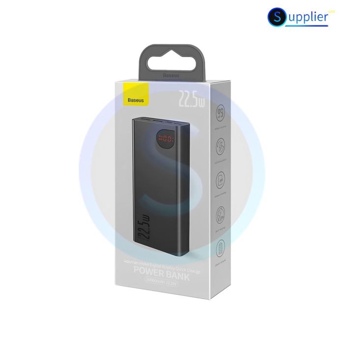 Baseus Adaman Metal с дисплеем на 20000 mAh 2USB/1Type-C, 5A/22.5W, PD/QBlackBlack